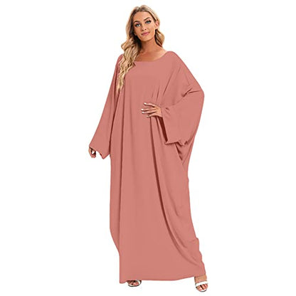 Abayas for women Muslim One-Piece Prayer Dress Ramadan Kaftan Dresses for Women Dubai Islamic Abaya Full Length Dress - color: Dusty Pink