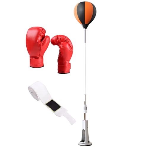 Boxing Reflex Bag with Spring Base, 50-59in Height Adjustable Reaction Training Ball for Home Gym, Includes Gloves & Bandage for Martial Arts Fitness Teens Adults - size: 110-130cm
