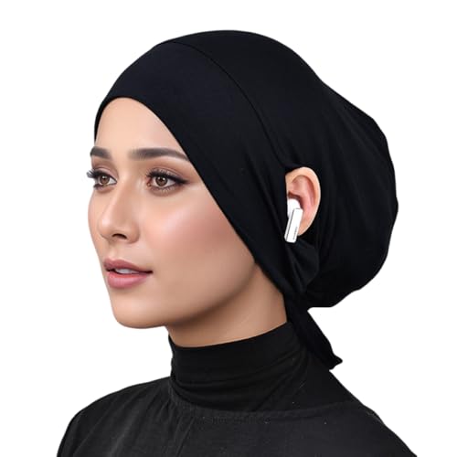 Hijab Undercaps Slouchy Beanies Cap Soft Hijab Caps Under Scarf for Women Muslim Jersey Inner Beain-Cap - color: Black+khaki
