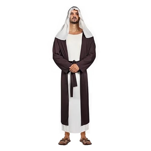 Adult Men's Jesus Joseph Biblical Costume Halloween Shepherd Easter Play Robe Set for Religious Events - size: Large