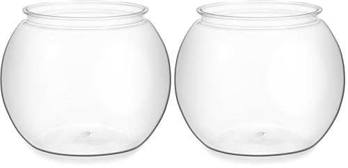 Plastic Clear Fish Bowl, Round Goldfish Betta Fish Tank, Desktop Bubble Bowl Plant Vase Pot for Fish Aquarium, Home Wedding Holiday Party Decor (1 Gallon, 8.6"x6.3") (Pack of 2) - size: 19.5X19.5X18CM (Pack of 2)