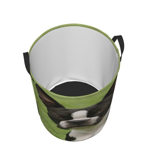 Boston Terrier Round Waterproof Oxford Cloth Laundry Basket Multi-Purpose Storage Basket Toys Books Clothes Storage Basket - color: Black 5
