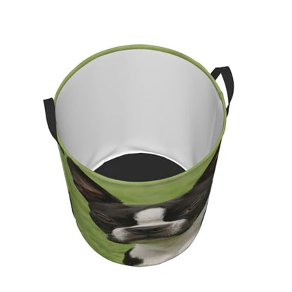 Boston Terrier Round Waterproof Oxford Cloth Laundry Basket Multi-Purpose Storage Basket Toys Books Clothes Storage Basket - color: Black 5