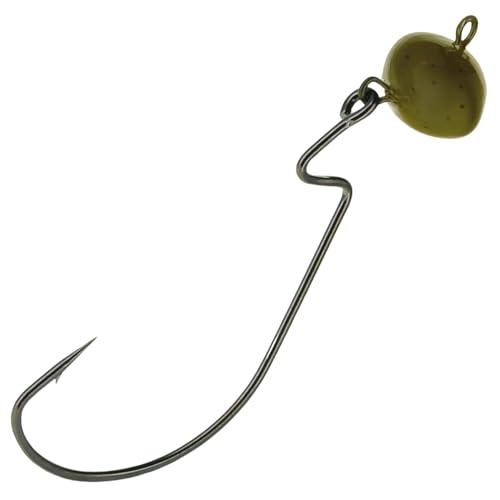 Reaction Tackle Football Swing Jig, Free-Swinging Hook with Football Head for Bass Fishing, Deep Water and Rocky Terrain (5-Pack) - color: Green Pumpkin, size: 3/8 Oz