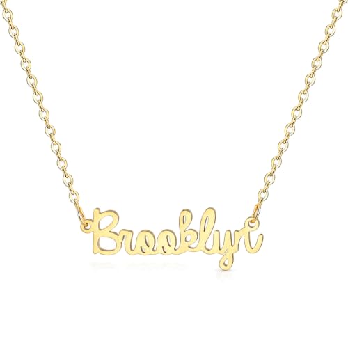 MOMOL 18K Gold Plated Stainless Steel Name Necklace Personalized Custom Name Necklace Customized Nameplate Necklace for women - style: Brooklyn