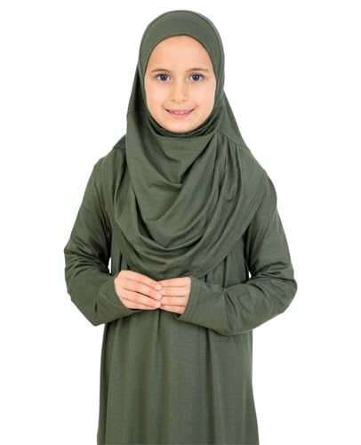 Prien Kids Muslim Prayer Dress With Hijab & Pouch, Soft Viscose Abaya For Girls, Islamic Clothes, Robe For Eid, Ramadan - color: Khaki