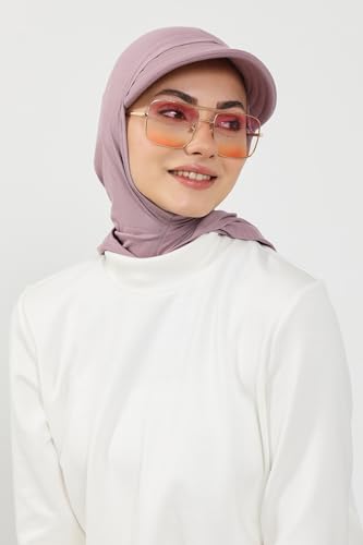 Aisha's Design Full Coverage Cotton Bonnet Hijab with Visor Modest Underscarf Bonnet - color: Lilac