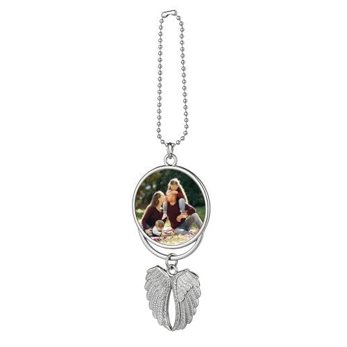 Personalized Double Side Photo Engraving Car Hanging Custom Photo Rearview Mirror Car Charm Angel Wing Car Charm Gift for Men Women Sublimation Keychains Accessories for Couple - color: Photo Decorations-silver