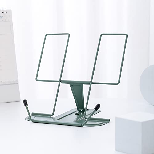Metal Book Stand for Desk, Adjustable Reading Rest Book Holder, Portable Cookbook Documents Holder, Sturdy Typing Stand for Recipes Textbooks Tablet Music Books with Page Clips (Morandi Green) - color: Morandi Green