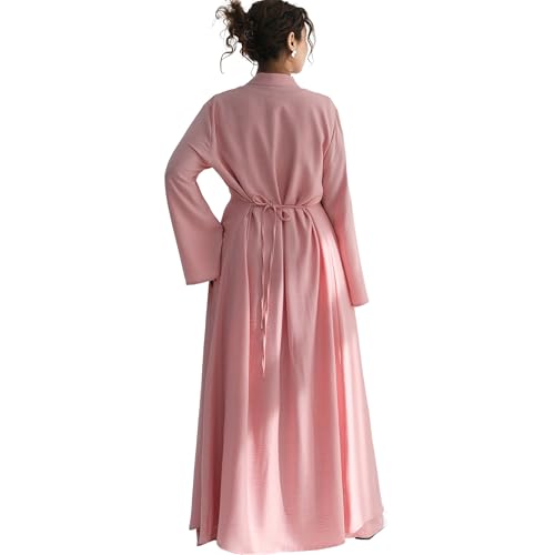 Lenmipot Elegant Middle Eastern Abaya 2pcs Stand Collar Maxi Dress for Women Muslim Jilbab Kaftan Eid Dubai Abaya Outfits - color: Pinka, size: Large