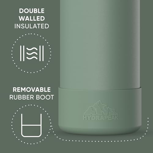 Hydrapeak 32oz Sport Insulated Water Bottle with Straw Lid, Leak & Spill Proof, Keeps Drinks Cold for 24 Hours, Hot for 12 Hours, Premium Stainless Steel Water Bottles (32oz, Sage Leaf) - color: Sage Leaf