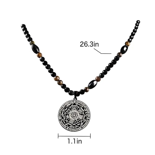 Ankh Cross Pendant Ancient Egyptian Hieroglyphic Symbol of Health and Eternal Life Men Cross Necklace with Tiger Eye Stone Obsidian Hematite Triple Protection Crystal Beads Chain - color: Seven Archangels-Silver
