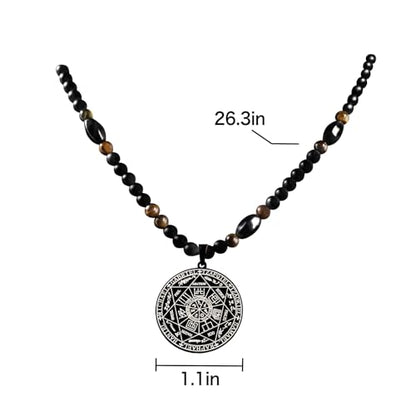 Ankh Cross Pendant Ancient Egyptian Hieroglyphic Symbol of Health and Eternal Life Men Cross Necklace with Tiger Eye Stone Obsidian Hematite Triple Protection Crystal Beads Chain - color: Seven Archangels-Silver