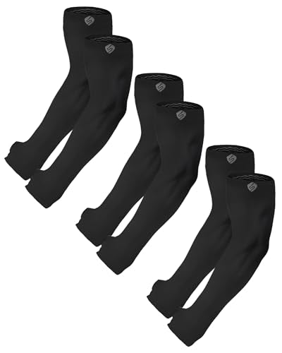 Arm Sleeves for Men Women UV Sun Protection Compression Arm Warmer Tattoo Cover Up, Sports Golf Cooling Sleeves - color: 3 Pairs_black (Non-slip Design)