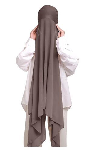 Lina & Lily Muslim Chiffon Instant Hijab Head Scarf with Matching Tie Back Jersey Undercap - color: Mink Brown