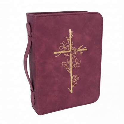 Bible Cover Case for Women - Minimalist Design Debossed Bible Case, Large Bible Covers for Women – Bible Accessories (Burgundy Gold Cross)