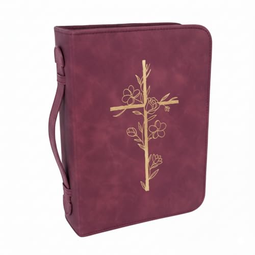 Bible Cover Case for Women - Minimalist Design Debossed Bible Case, Large Bible Covers for Women – Bible Accessories (Burgundy Gold Cross)