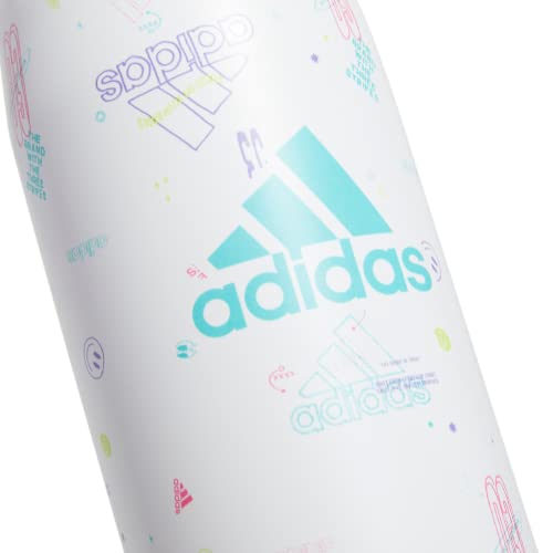 adidas Stainless Steel Metal Water Bottle 20 oz (600 mL) Straw Lid - color: Icon Brand Love White/White/Flash Aqua Blue