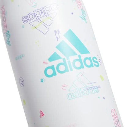 adidas Stainless Steel Metal Water Bottle 20 oz (600 mL) Straw Lid - color: Icon Brand Love White/White/Flash Aqua Blue