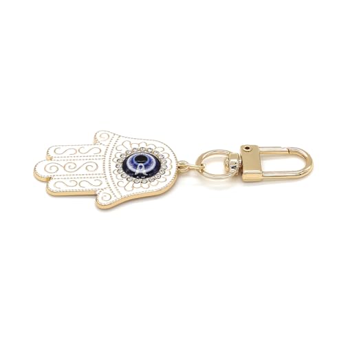 Evil Eye Keychain Hamsa Hand keychain Protection Charm for Men Women Car Key Ring Bag Purse Accessories - color: Gold White