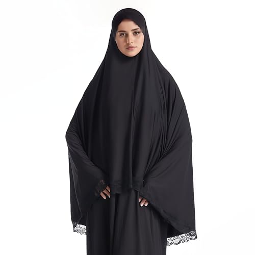 Muslim Hijab for Women Silk Scarf Lace Head Wrap Solid Color Scarves - color: Black, size: Large