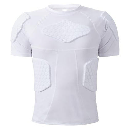 Zicac Men's Sports Shock Rash Guard Compression Padded Shirt Soccer Basketball Protective Gear Chest Rib Guards - color: White Padded Shirt, size: X-Large