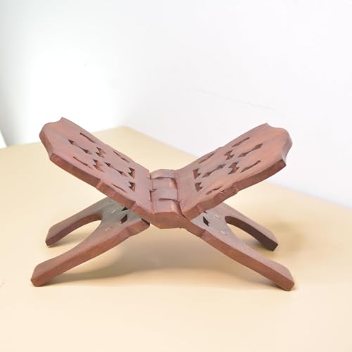 Goofy Turtle Wooden Book Stand Rehal for Pooja Reading Geeta Ramayana Bible Quran Books, Sheesham Wood Polished Hand Carved Foldable Stand - 10inch