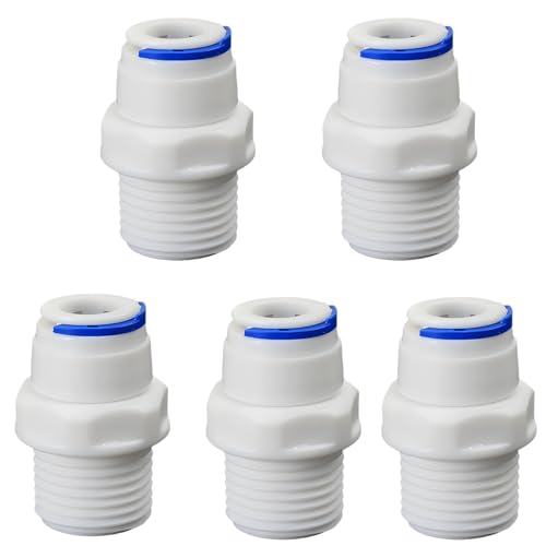 1/2" Male x 3/8" Push Connector, PE Hose Fitting for RO Filter | 5PCS push fittings for RO, beverage & water purification systems. Durable accessories for secure PE tubing connections. - style: 1/2" Male Thread to 3/8" Quick-Connect Straight