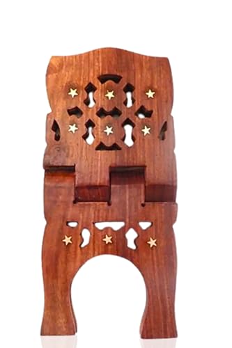 Handmade Wooden Holy Book Stand – Ethnic Folding Rehal for Bible, Bhagavad Gita, Quran, Granth Sahib – Decorative Showpiece (16 cm, Brown)