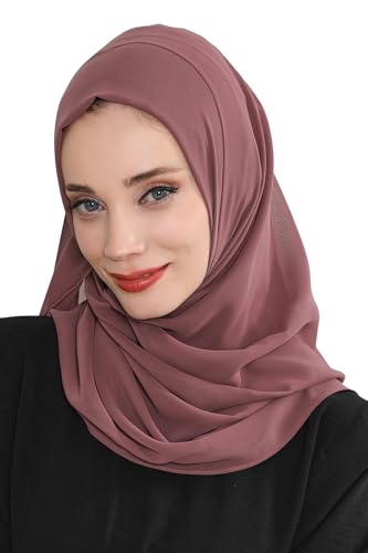 Aisha's Design Instant Chiffon Shawl for Women Modesty Turban Hijab Head Wrap Ready to Wear Women Headscarf - color: Dusty Rose