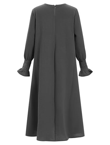 OBEEII Abaya for Girls Muslim Long Sleeve Prayer Dress Ramadan Kaftan Abaya with Hijab Islamic Clothing Arabic Eid Robe - color: Gray, size: 5-6 Years