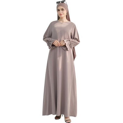 khalat Women's Muslim Kaftan Abaya Dress Eid Prayer Dress for Women Islamic Daily Dress Smooth Flowy Muslim Women Clothes - color: Taro, size: Medium