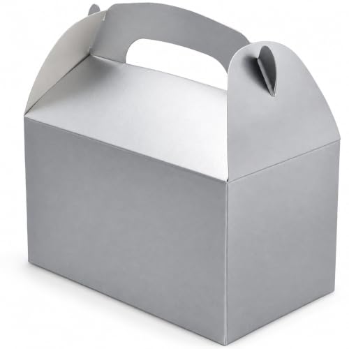 The Dreidel Company Gable Treat Boxes, Party Favors, 6.25" x 3.5" x 3.5" Inch Box, 25-Pack (Silver) - color: Silver