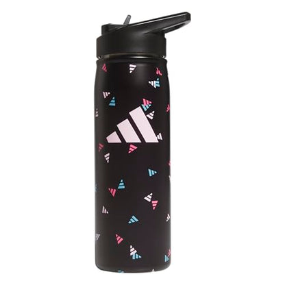 adidas Stainless Steel Metal Water Bottle 20 oz (600 mL) Straw Lid - color: 3 Bar Toss Black-clear Pink/Black/Clear Pink