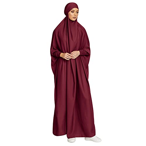 ODIZLI Muslim One Piece Prayer Hijab Dress Women Hooded Abaya Full Cover Islam Dubai Modest Robe - color: Wine Red, size: One Size