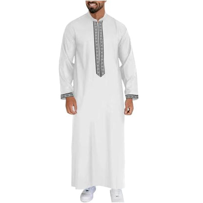 Mens Kaftan Thobe Side Split Long Sleeve Zipped Caftan Cotton Linen Hoodie Muslim Gown Casual Arabic Robe Kurta Tops - color: 06white, size: Medium