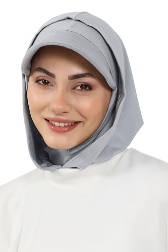Aisha's Design Full Coverage Cotton Bonnet Hijab with Visor Modest Underscarf Bonnet - color: Grey