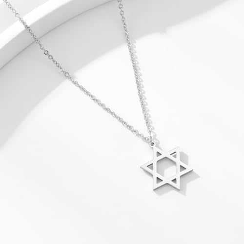 Stainless Steel Jewish Jewelry - Star of David/Hamsa Hand/Menorah/Israel Map Pendant – Israel Necklace for Women & Men - Religious Gifts for Hanukkah, Bar Mitzvah include a Gift Box - color: Silver-Star Of David Necklace