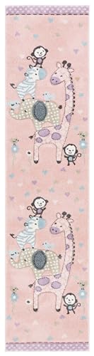 SAFAVIEH Carousel Kids Collection Runner Rug - 2' x 8', Blush Pink, Animal Design, Easy Care & Non-Shedding, Ideal for High Traffic Areas for Boys & Girls in Playroom, Nursery (CRK120U-28) - color: Blush Pink, size: 2' x 8' (Runner)