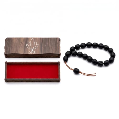 Saul. Naturally Scented Andiz Worry Beads in Wooden Gift Box, Handcrafted 17-Bead Pocket Tasbih for Men, Stress Relief EDC Misbaha - color: Midnight Black