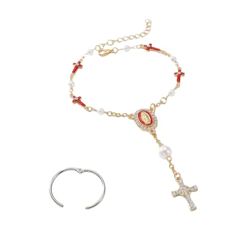 Car Rosary for Rearview Mirror, Evil Eye Pendant Car Interior Rear View Mirror Charm Auto Decors, Cross Personalized Hanging Accessories for Women Men (Golden-E) - size: Golden-E