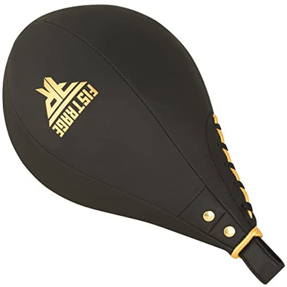 FISTRAGE Speed Ball Boxing Leather MMA Muay Thai Training Punching Dodge Striking Bag Kit Hanging Swivel Workout Speedball Kicking Platform (Golden)