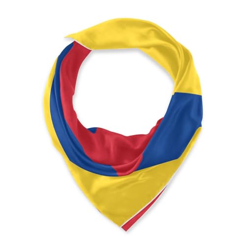 Bandana Square Head Scarf for Women Satin Hair Wrap Fashion Headband 27" - color: Colombian Flag