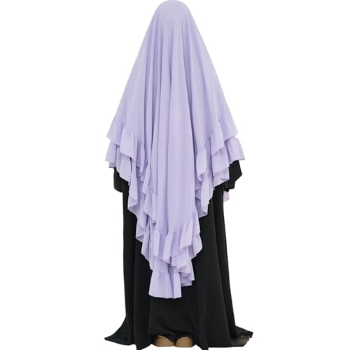 khalat Women's Hijab Chiffon Hijab for Women Muslim 2 Layers Ruffle Lightweight Large Hijab - color: Light Purple
