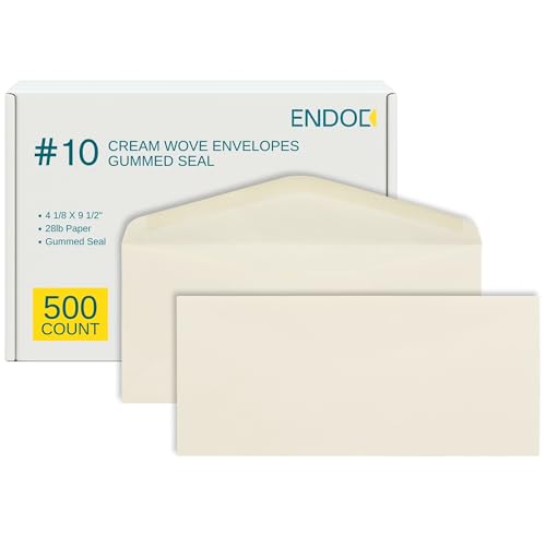 EnDoc #10 Colored Pastel Envelopes - Pastel Cream Color - Colored envelopes letter size for Offices, Holiday, Invoices, Mailings - 4 1/8 x 9 1/2 Inches - 500 Pack - color: Cream | Gummed Seal, size: #10 Envelopes | 500 Count