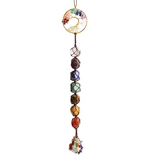 7 Chakras Stones Healing Crystals Tree of Life Wall Hanger Tumbled Gemstones Meditation Hanging Ornament Christmas Tree Memorial Hanging Pendant - color: A-style 2