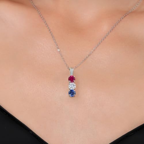 Gem Stone King Customized Personalized 3-Stone Mother Necklace for Women | Diamond and 3 Round 5MM Gemstone Birthstone Pendant | 925 Sterling Silver | With 18 Inch Silver Chain
