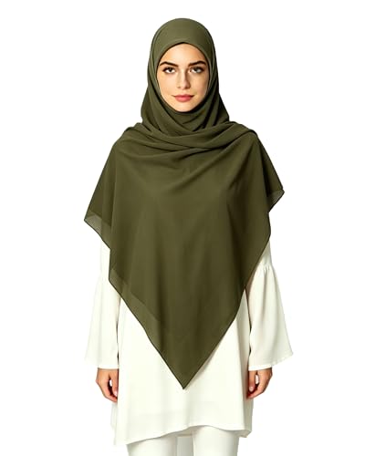 Lina & Lily Premium Chiffon Hijab Head Scarf Shawl Wrap for Muslim Women Square 58'' x 58'' - color: Dark Olive