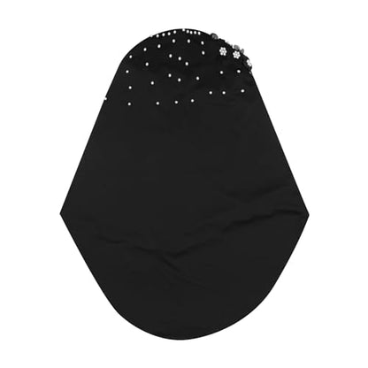 RARITYUS Women Bling Rhinestone Pearl Instant Scarf Muslim Hijab Fashion Shawl Head Wrap Turban Cap with Flower Accent - color: Black