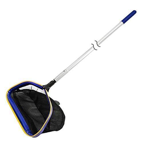 Poolvio Pool Deep Skimmer Net with 3ft - 10ft 1.0mm Thick Adjustable Aluminum Pole & Fine Mesh Bag Leaf Skimmer Rake Net for Above Ground & Inground Swimming Pools, Removes All Debris - size: Pool Rake with Pole